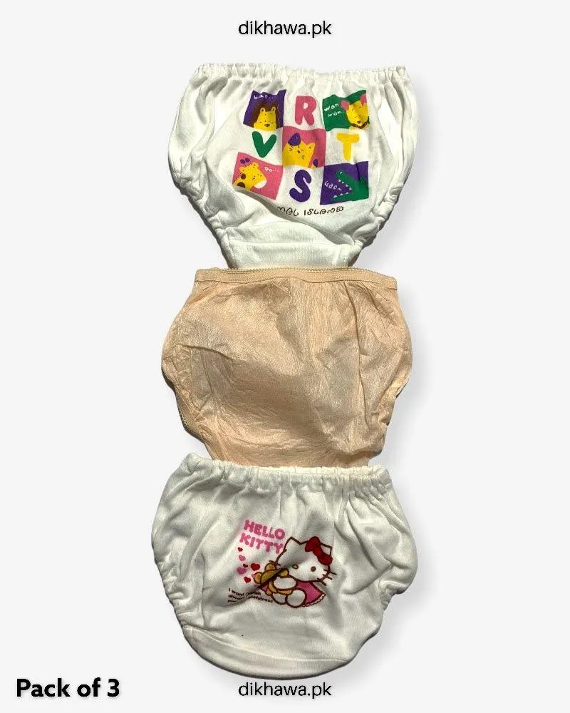 Pack of 3 Kids Panty Imported Stocklot Branded Girls Pure Cotton Printed Briefs Underwear Panty Combo