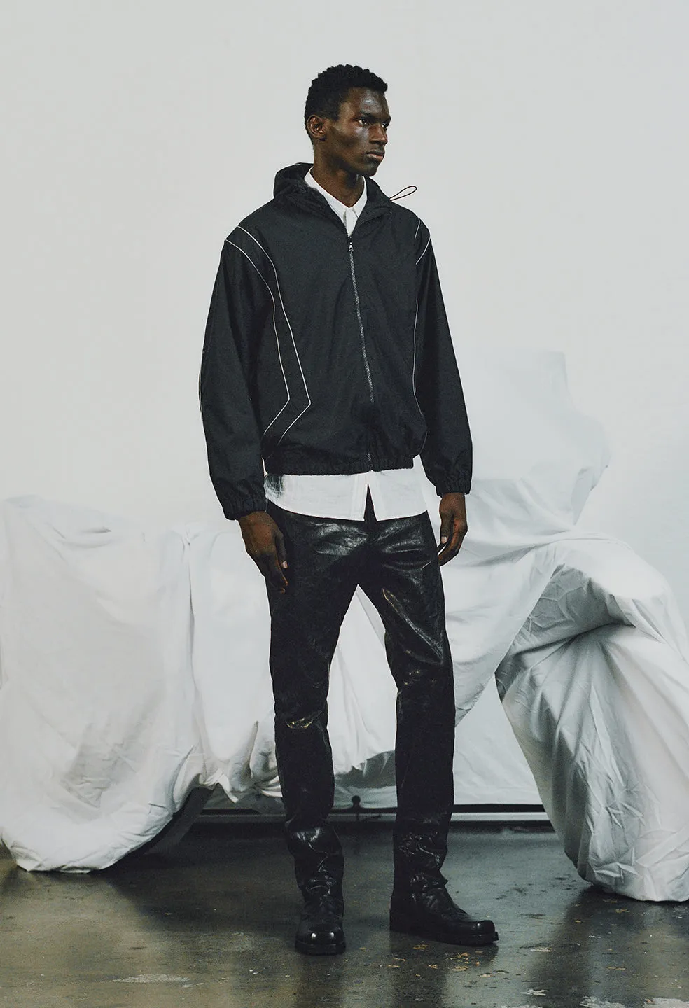 Paneled Nylon Anorak / Black