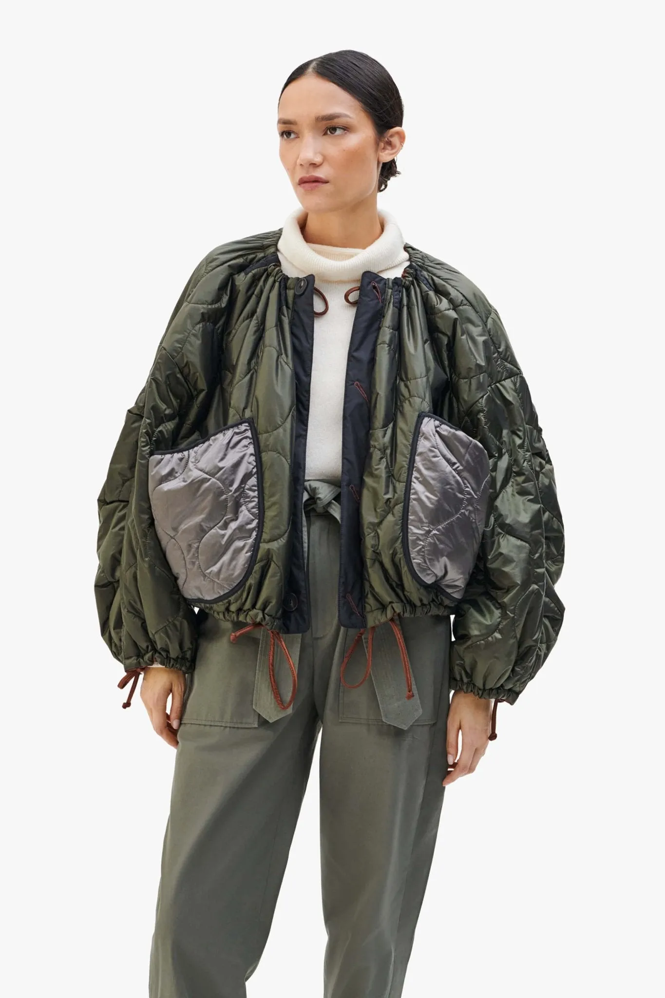 Parachute Quilt Bomber - Amber / Dark Olive