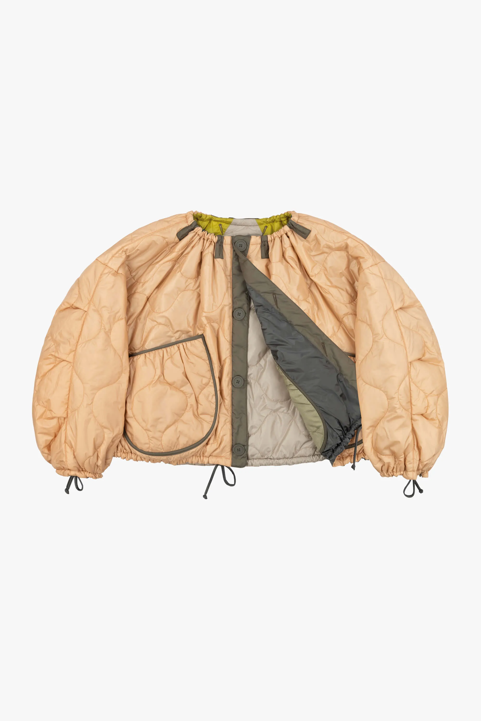 Patchwork Parachute Bomber - Mineral Green & Chartreuse / Soft Peach