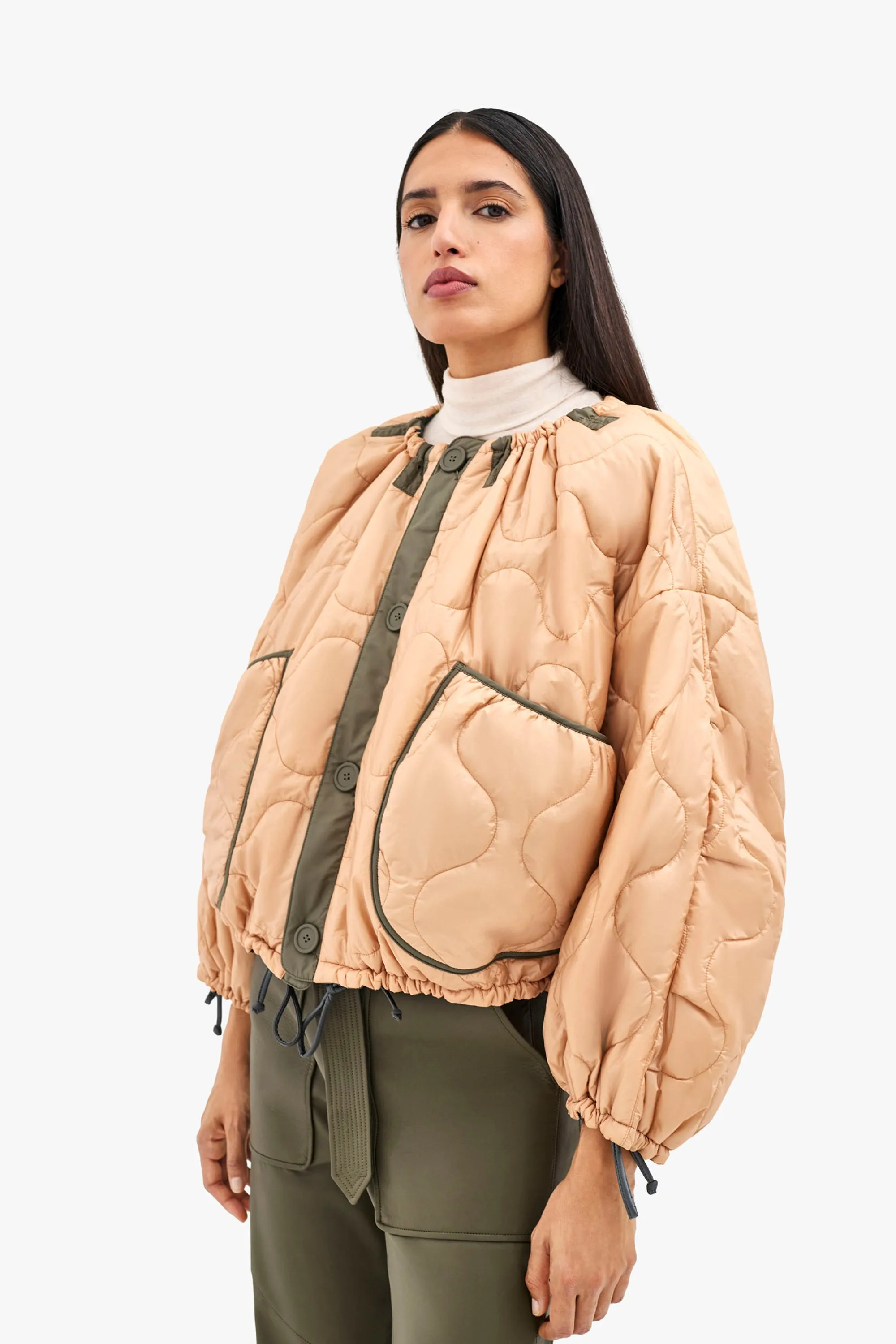 Patchwork Parachute Bomber - Mineral Green & Chartreuse / Soft Peach
