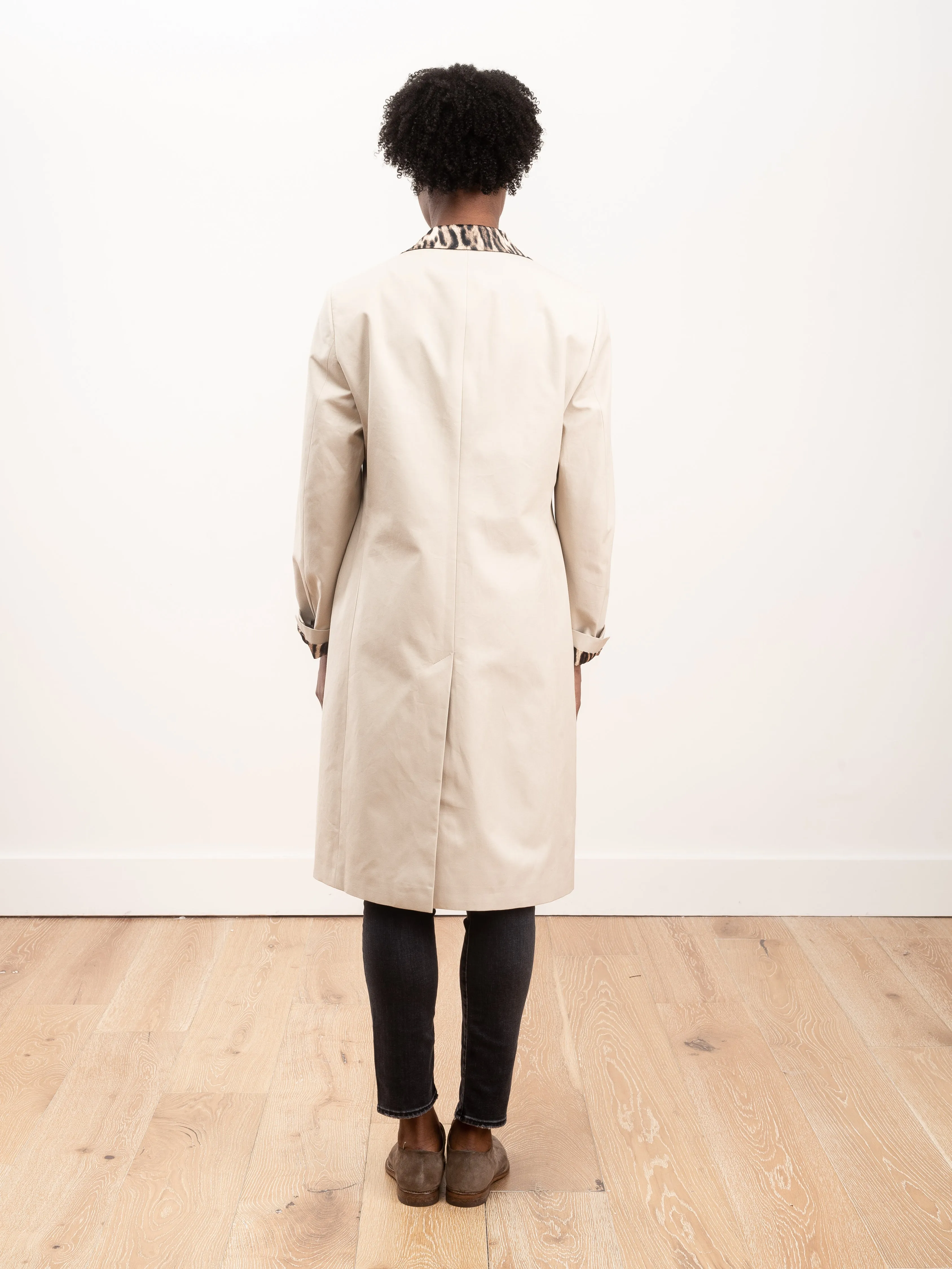 peak lapel coat - stone w/ leopard