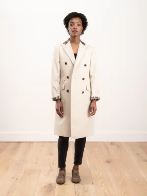 peak lapel coat - stone w/ leopard