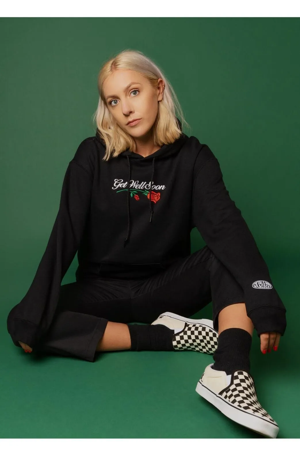 Petals and Peacocks Get Well Soon Embroidered Pullover Hooded Hoodie Sweatshirt
