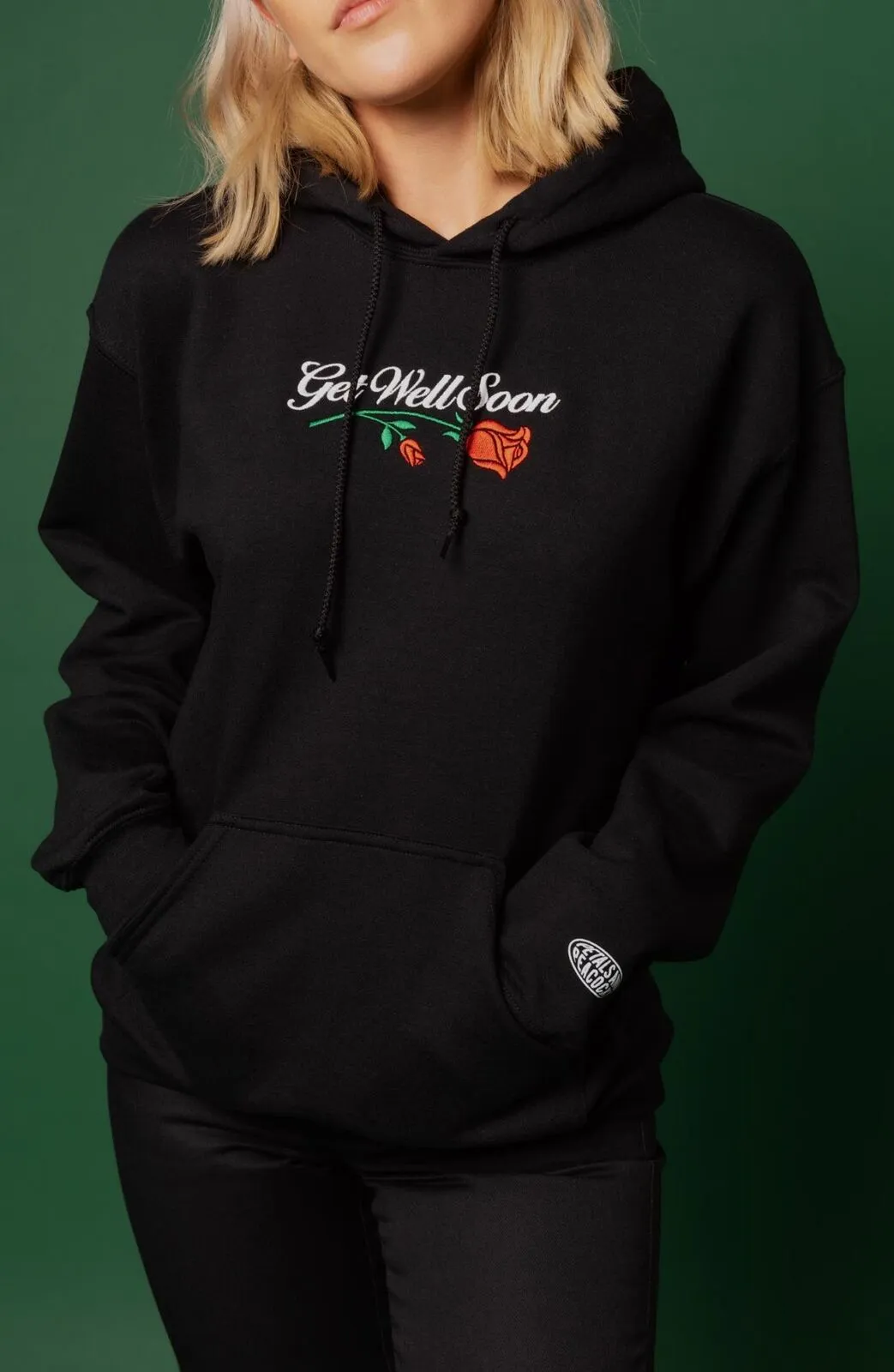 Petals and Peacocks Get Well Soon Embroidered Pullover Hooded Hoodie Sweatshirt