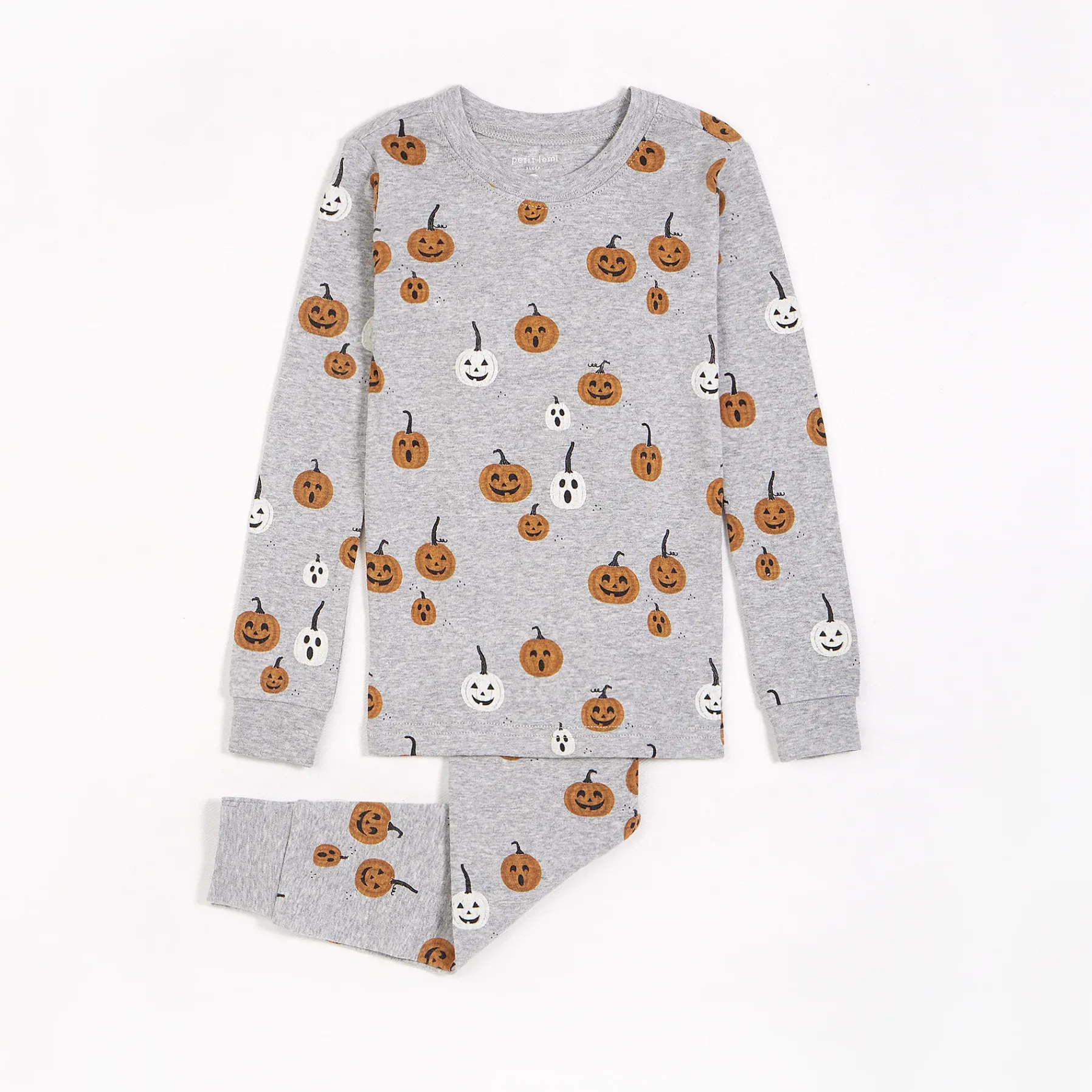 Petit Lem - Jack O'Lantern Glow in the Dark Print PJ Set - Grey