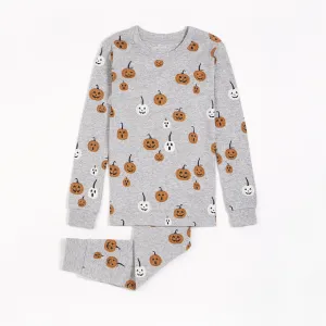 Petit Lem - Jack O'Lantern Glow in the Dark Print PJ Set - Grey