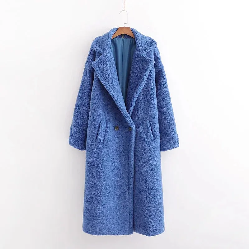 Pile Collar Double Breasted Thicken Fur Lambswool Outerwear