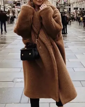 Pile Collar Double Breasted Thicken Fur Lambswool Outerwear
