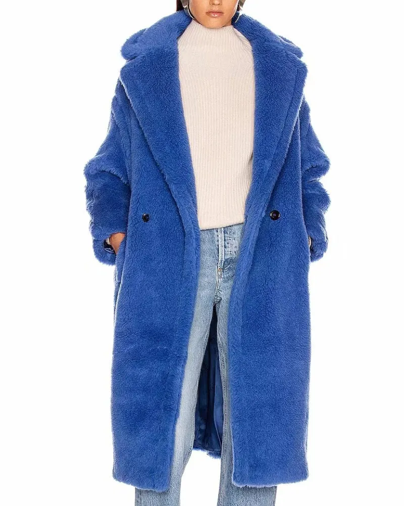 Pile Collar Double Breasted Thicken Fur Lambswool Outerwear