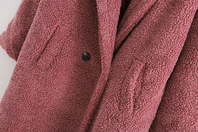Pile Collar Double Breasted Thicken Fur Lambswool Outerwear