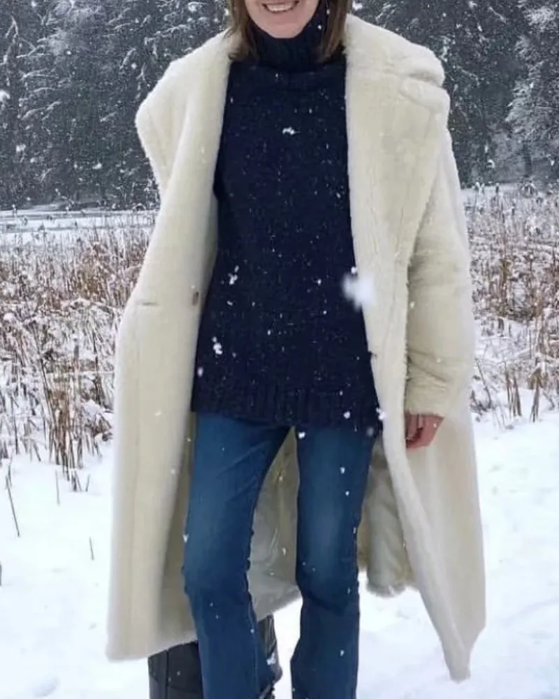Pile Collar Double Breasted Thicken Fur Lambswool Outerwear