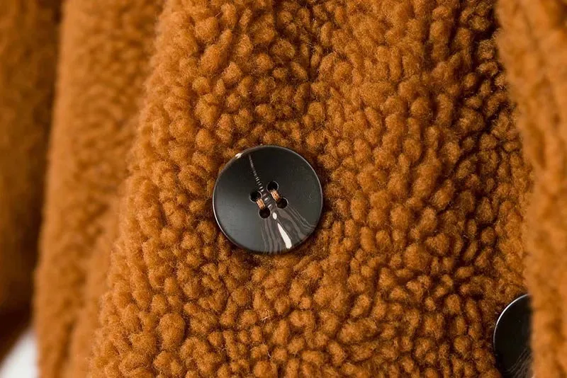 Pile Collar Double Breasted Thicken Fur Lambswool Outerwear