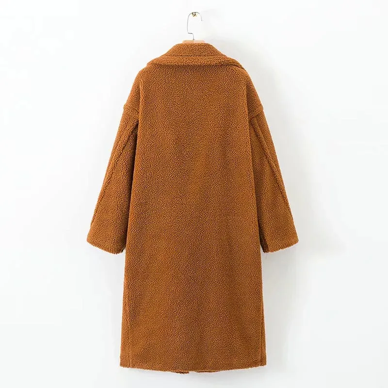 Pile Collar Double Breasted Thicken Fur Lambswool Outerwear