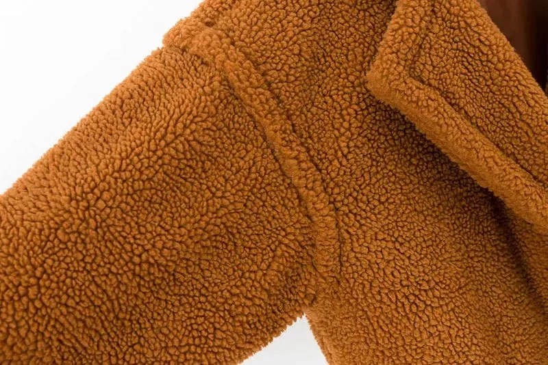 Pile Collar Double Breasted Thicken Fur Lambswool Outerwear