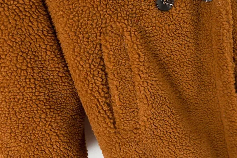 Pile Collar Double Breasted Thicken Fur Lambswool Outerwear