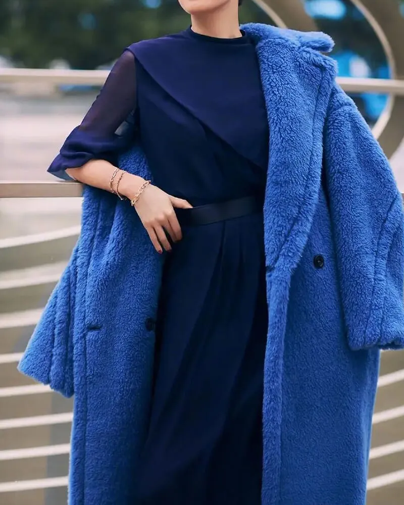 Pile Collar Double Breasted Thicken Fur Lambswool Outerwear