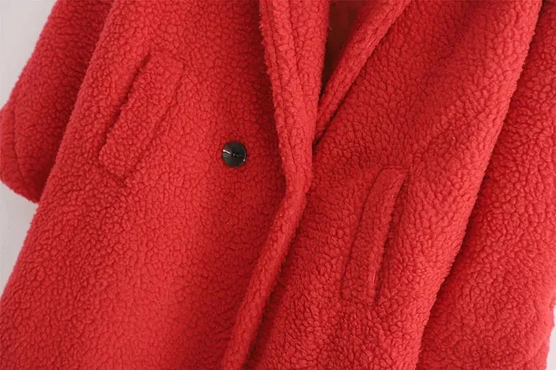 Pile Collar Double Breasted Thicken Fur Lambswool Outerwear