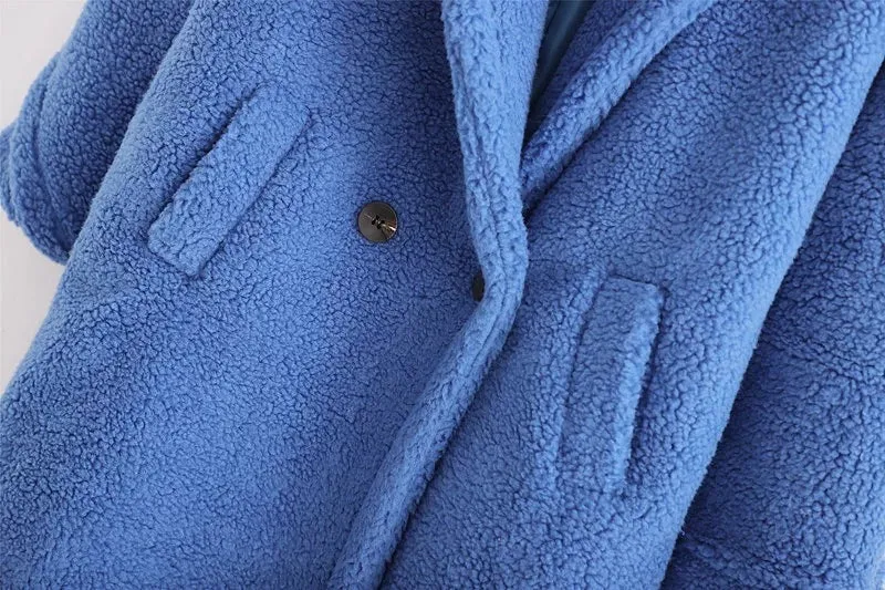 Pile Collar Double Breasted Thicken Fur Lambswool Outerwear