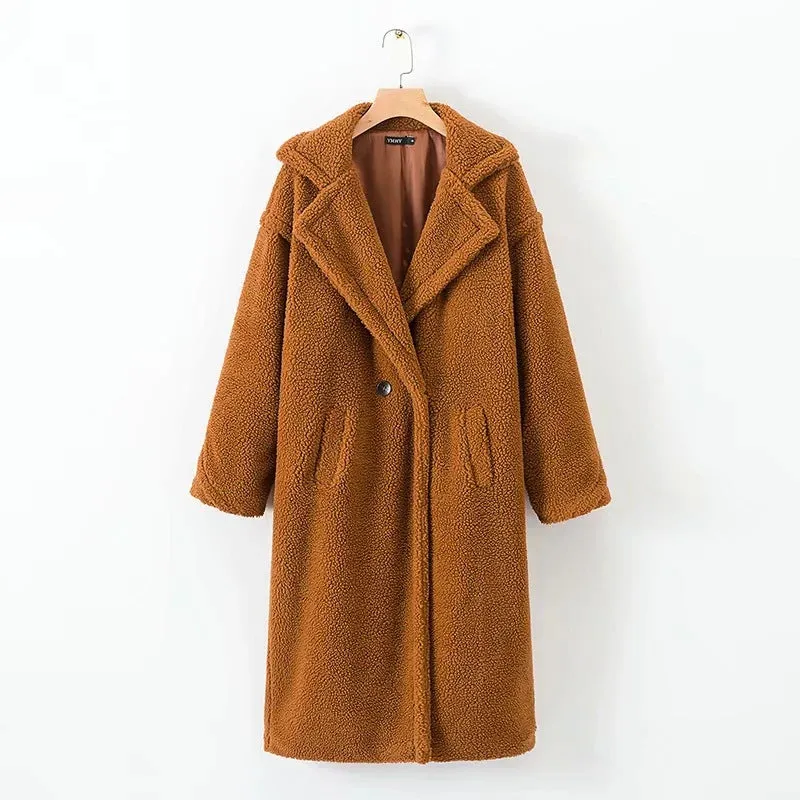 Pile Collar Double Breasted Thicken Fur Lambswool Outerwear