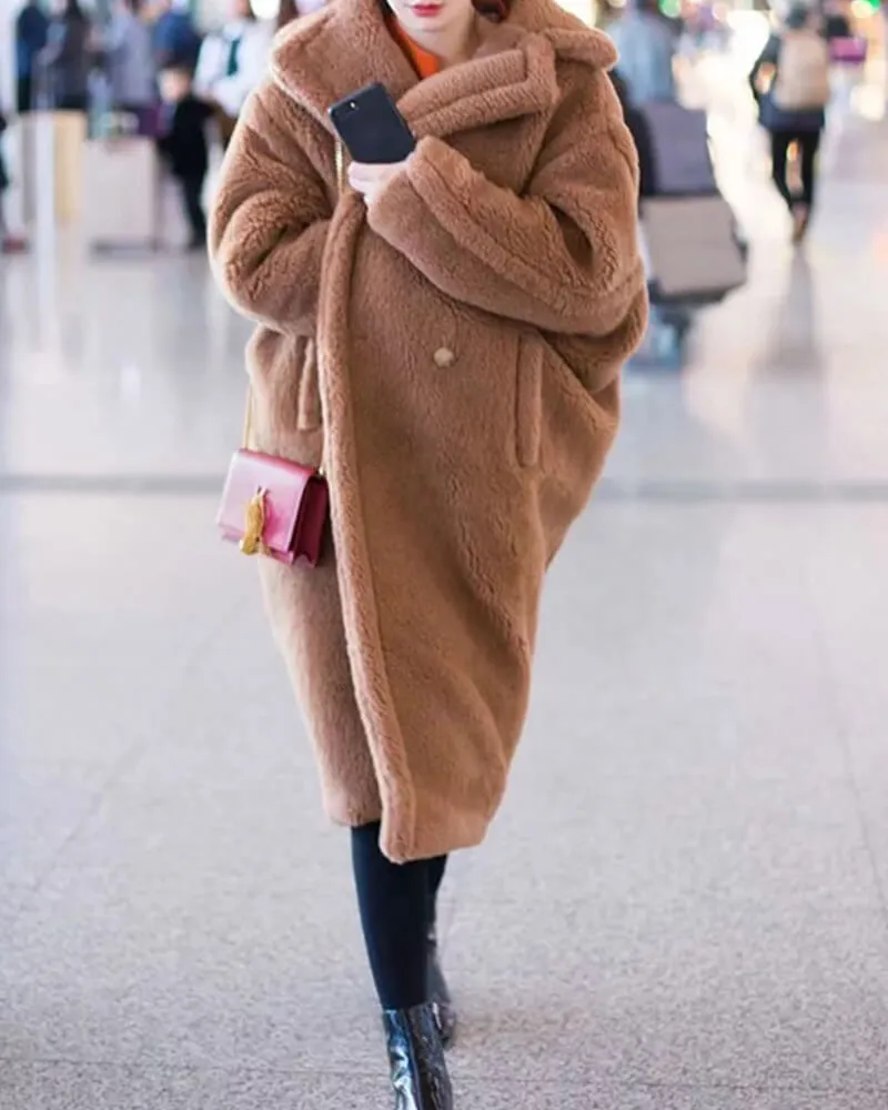 Pile Collar Double Breasted Thicken Fur Lambswool Outerwear