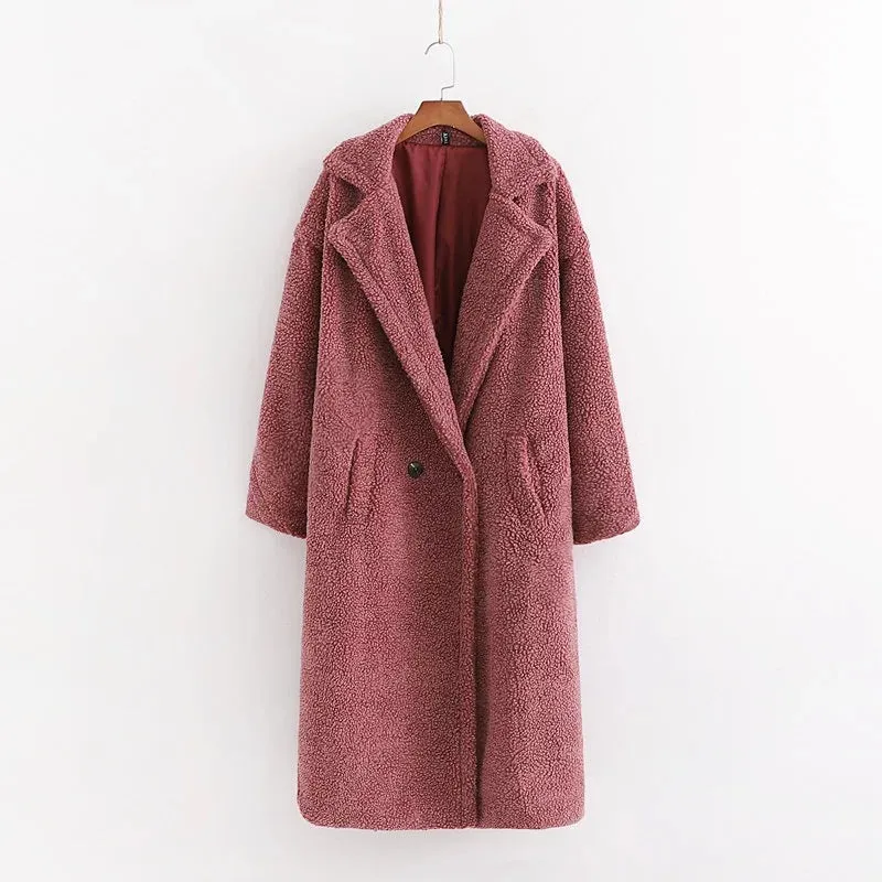 Pile Collar Double Breasted Thicken Fur Lambswool Outerwear