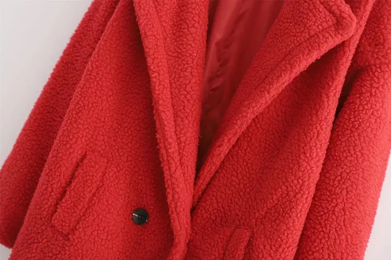Pile Collar Double Breasted Thicken Fur Lambswool Outerwear