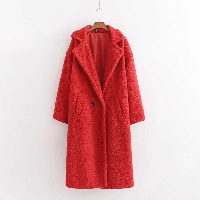 Pile Collar Double Breasted Thicken Fur Lambswool Outerwear