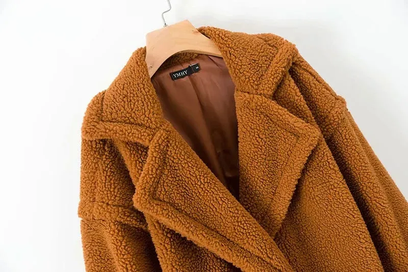 Pile Collar Double Breasted Thicken Fur Lambswool Outerwear