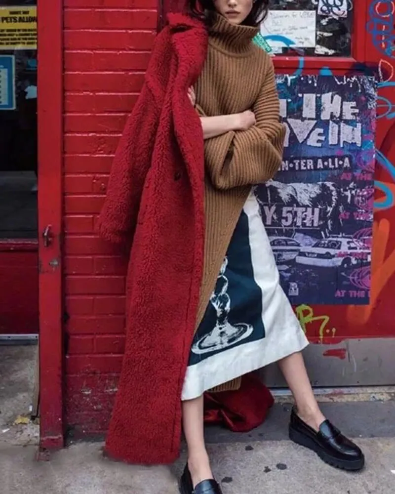 Pile Collar Double Breasted Thicken Fur Lambswool Outerwear