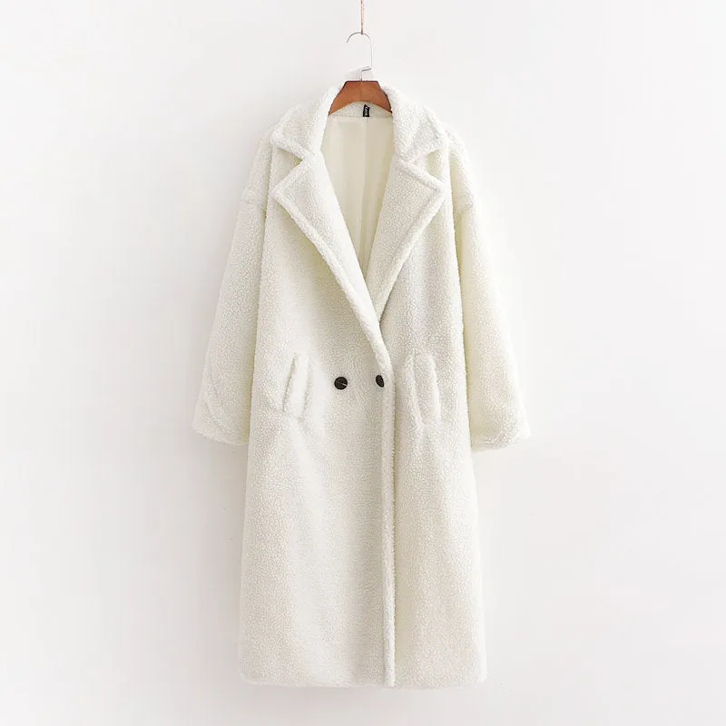 Pile Collar Double Breasted Thicken Fur Lambswool Outerwear