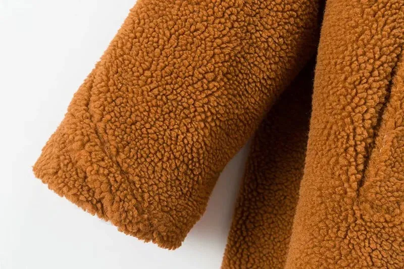 Pile Collar Double Breasted Thicken Fur Lambswool Outerwear