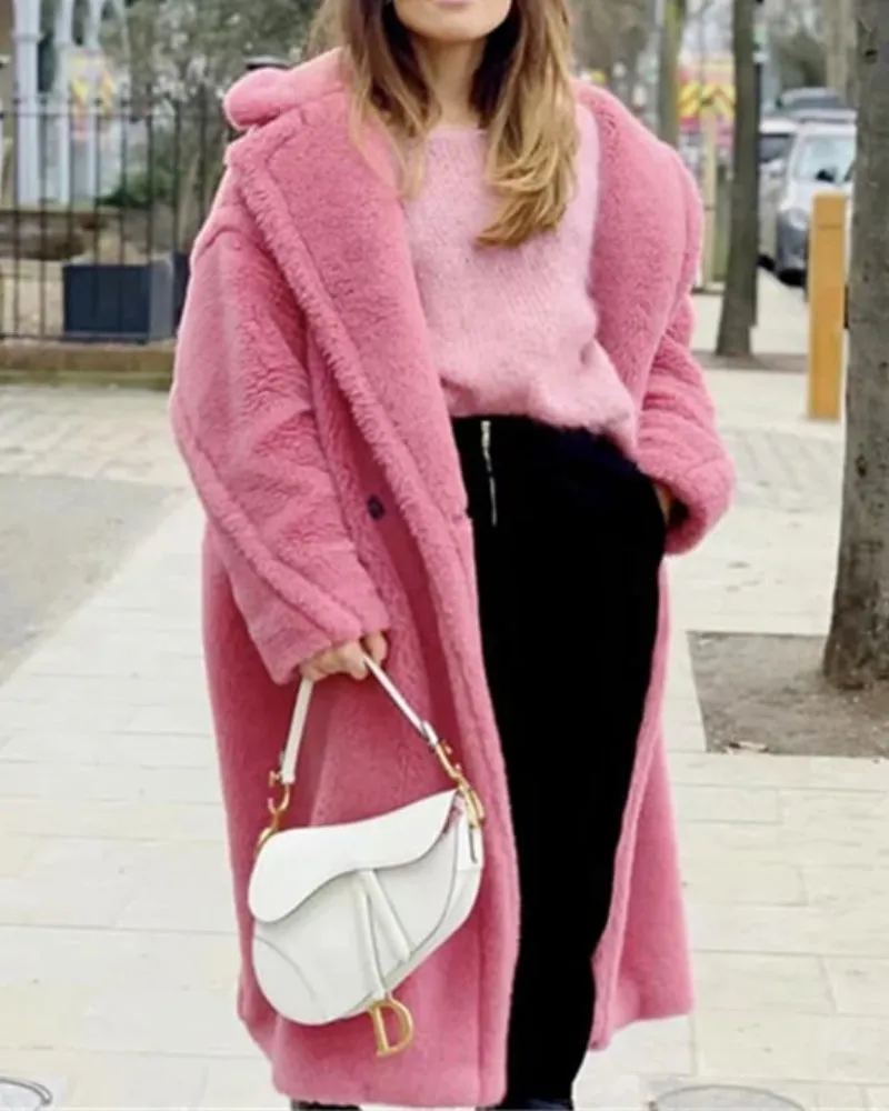 Pile Collar Double Breasted Thicken Fur Lambswool Outerwear