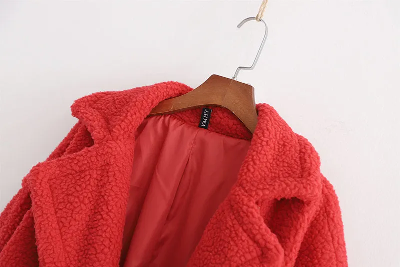 Pile Collar Double Breasted Thicken Fur Lambswool Outerwear