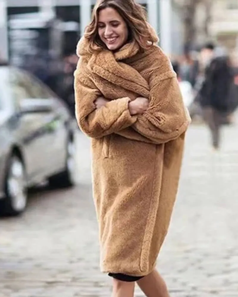 Pile Collar Double Breasted Thicken Fur Lambswool Outerwear