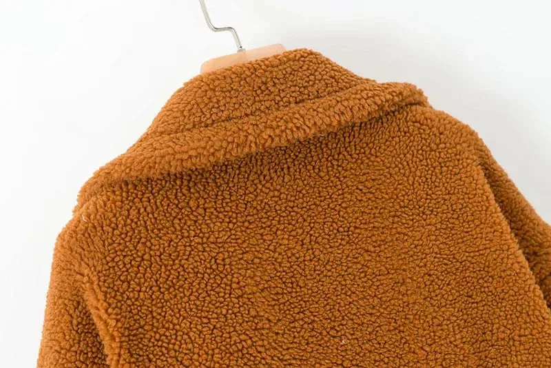 Pile Collar Double Breasted Thicken Fur Lambswool Outerwear