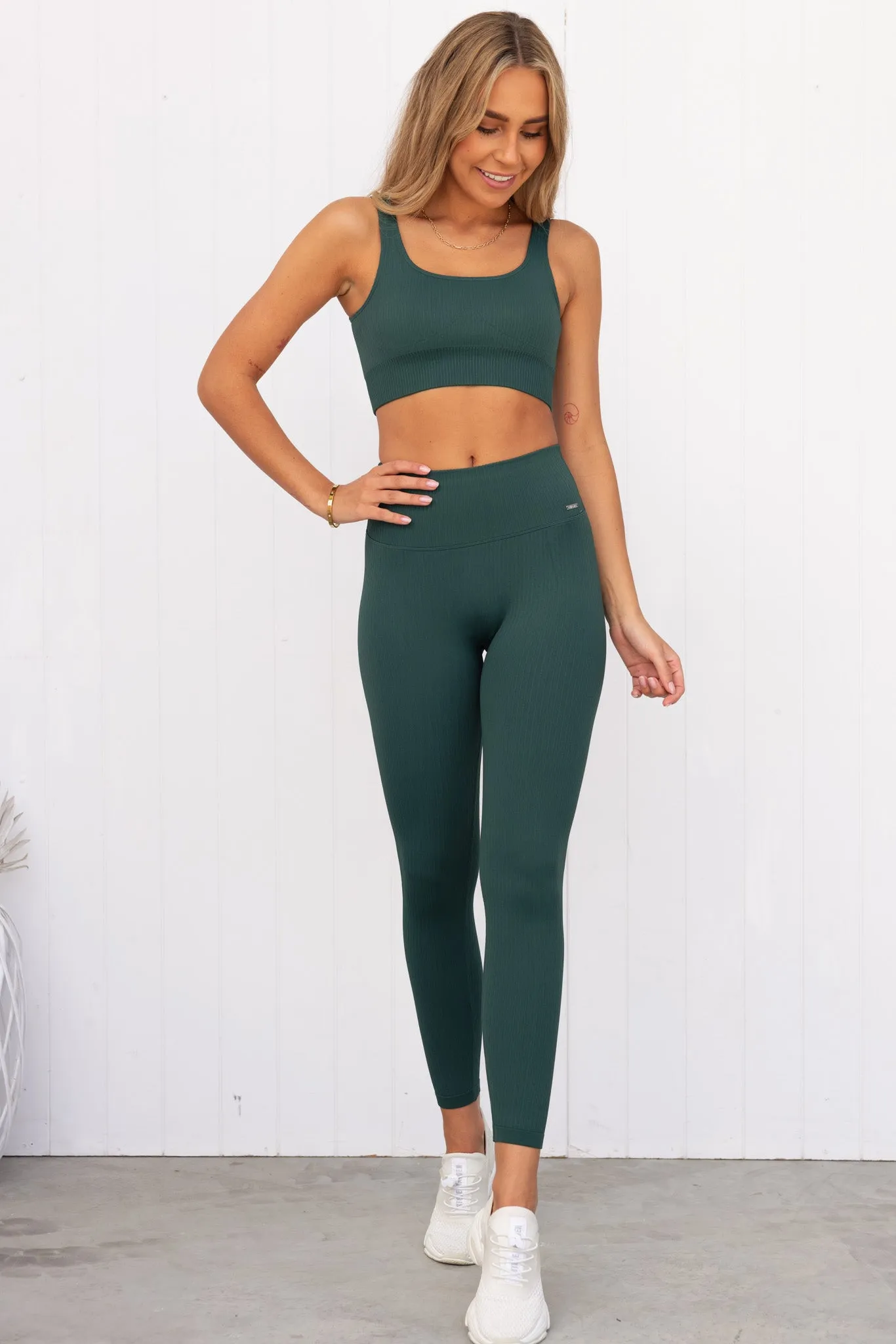 Pine Green Ribbed Seamless Bra