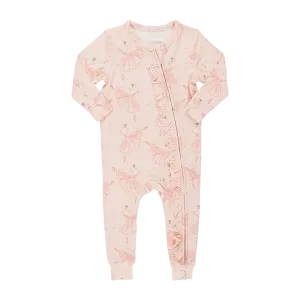 Pink Chicken Baby Girls Ruffle Bamboo Romper - Pink Ballerinas