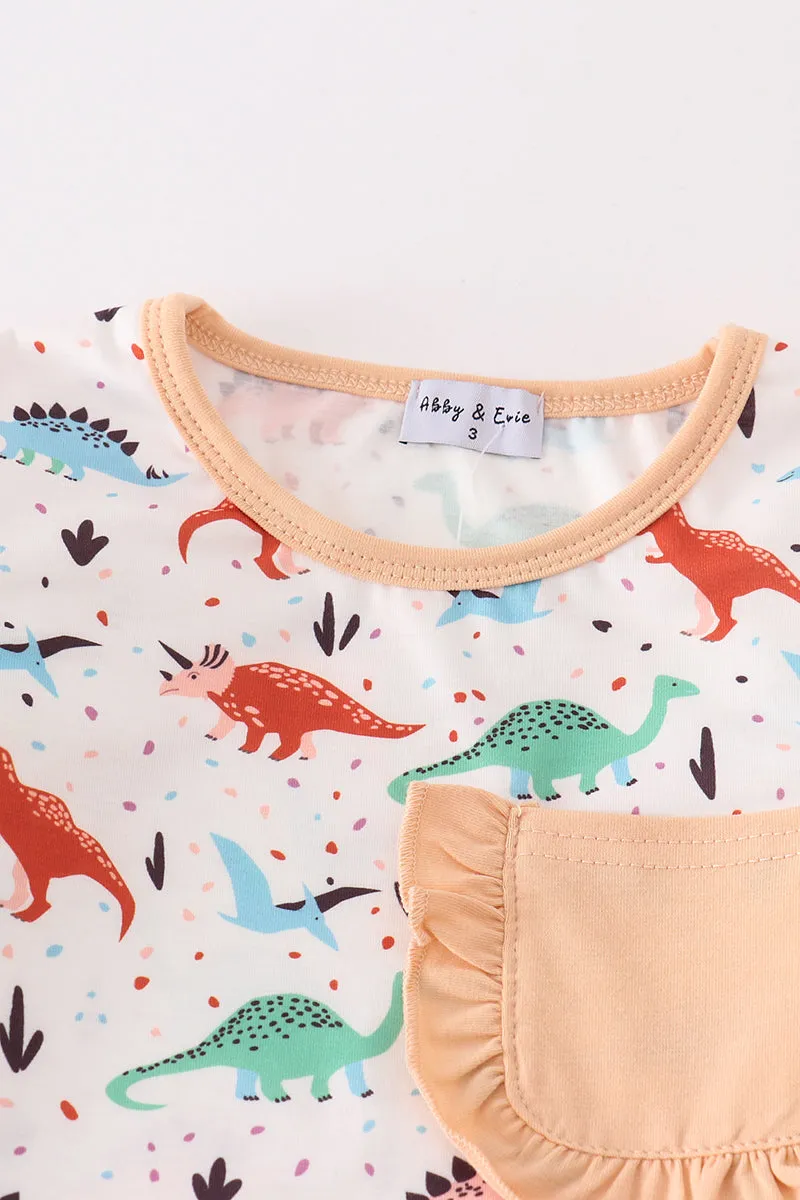 Pink Dinosaur Print Girl Pajamas Set