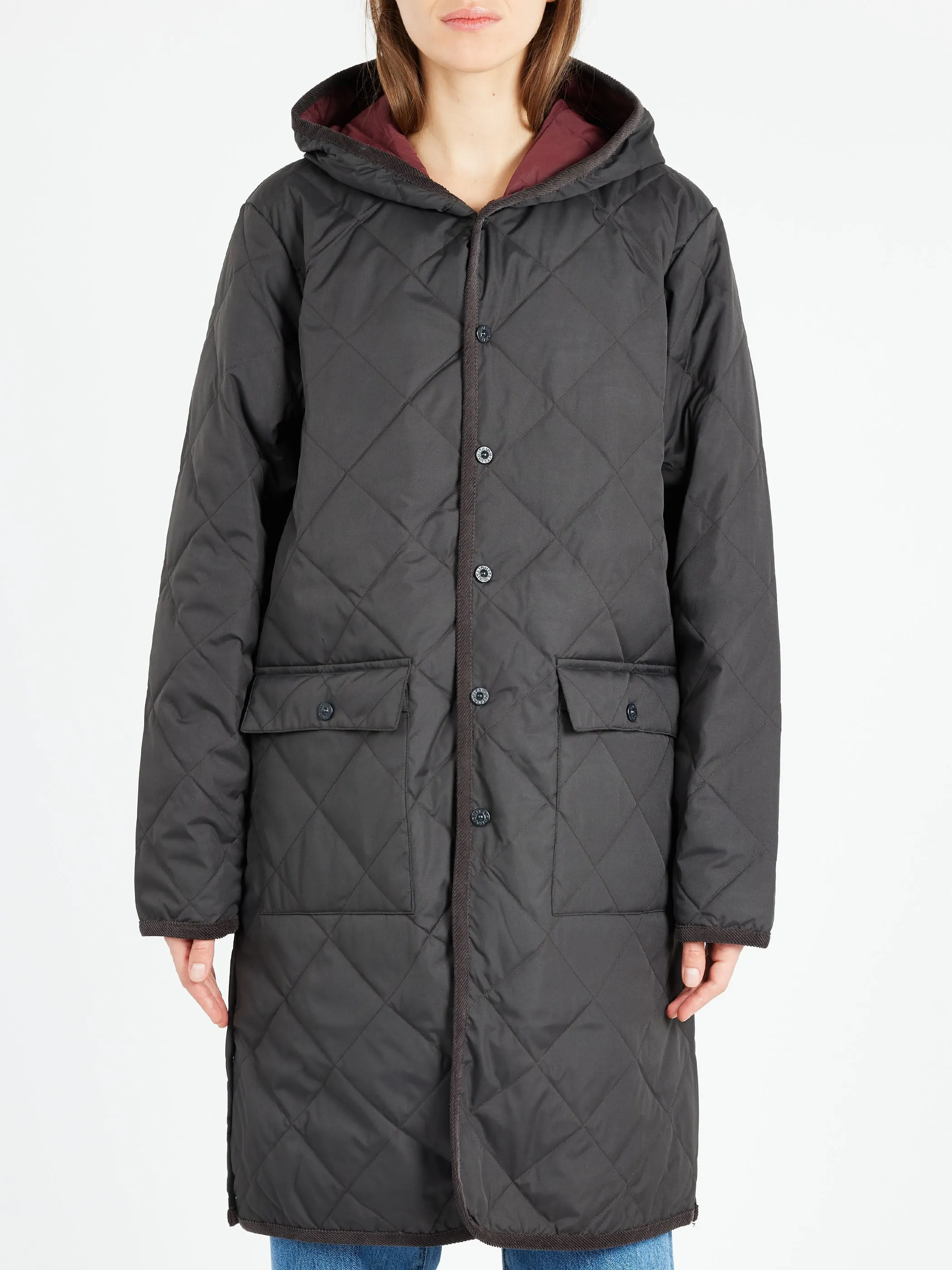 Piping Hood Long Down Coat
