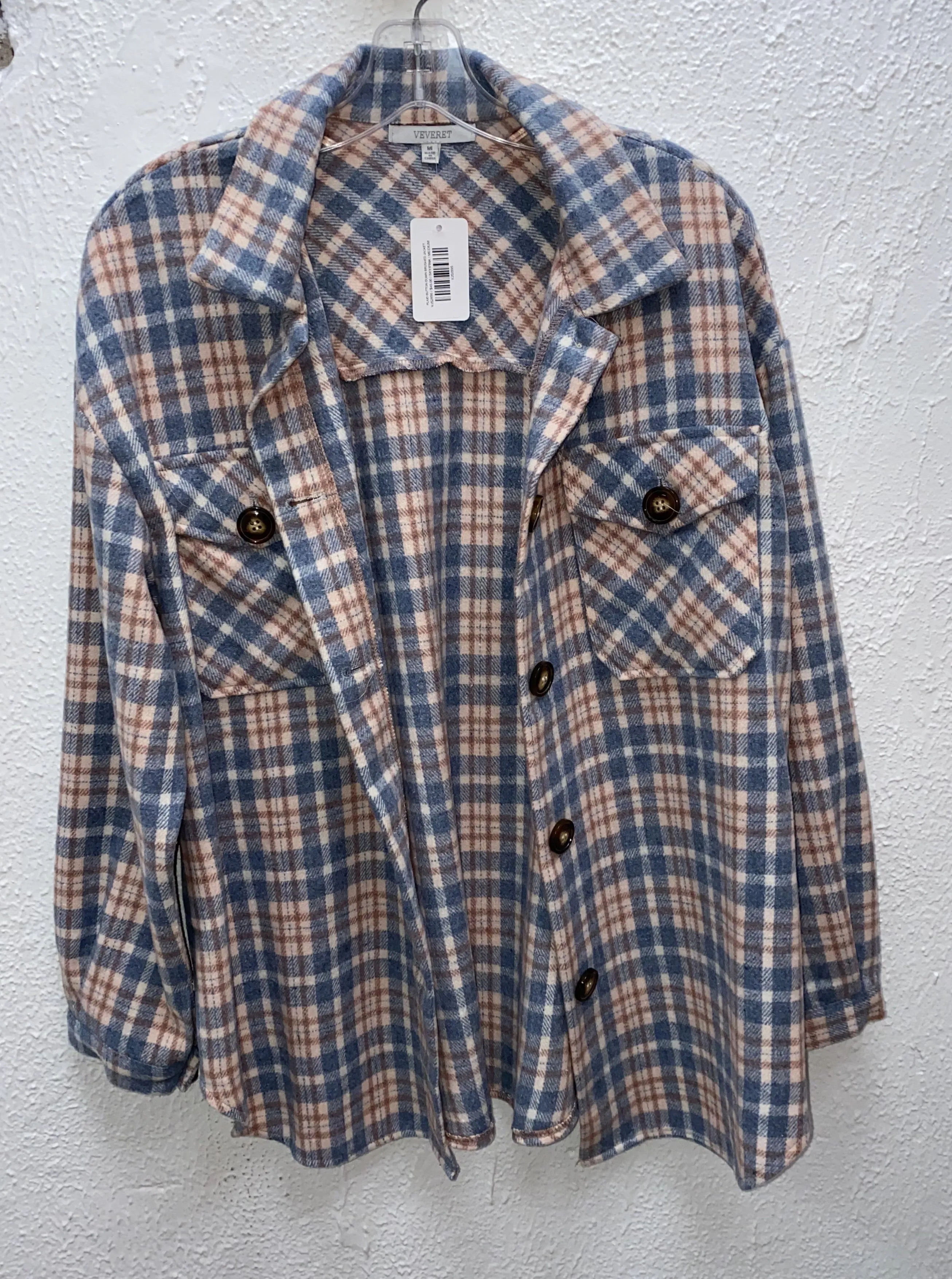 PLAID BUTTON DOWN BRUSHED JACKET