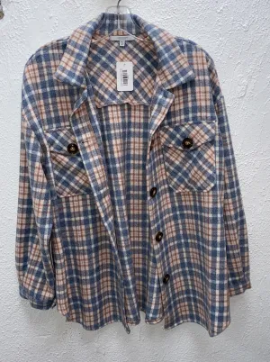 PLAID BUTTON DOWN BRUSHED JACKET
