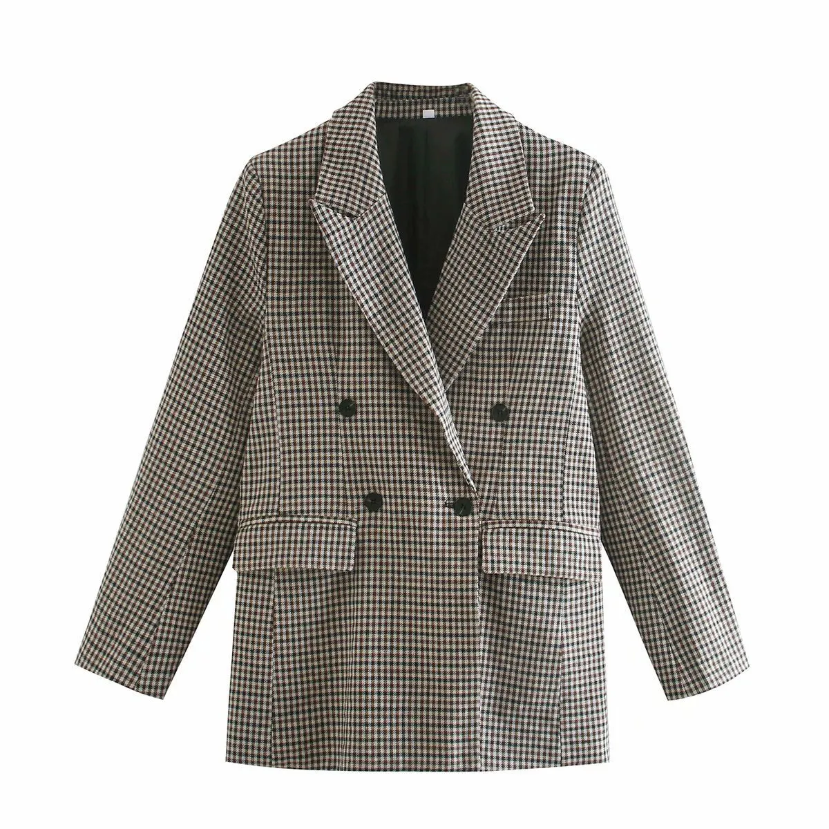 Plaid Lapel Double Breasted Blazers Outerwear