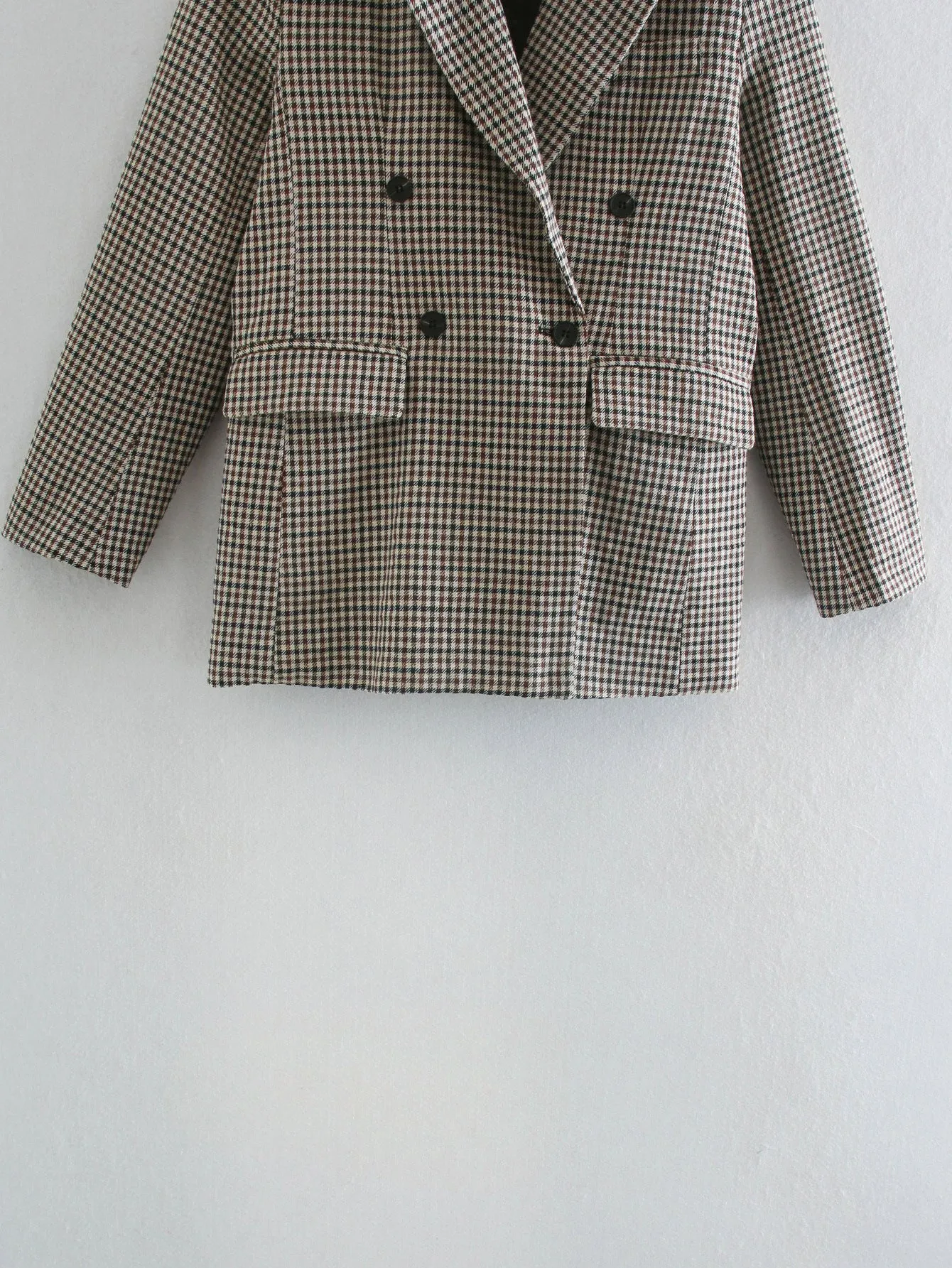 Plaid Lapel Double Breasted Blazers Outerwear