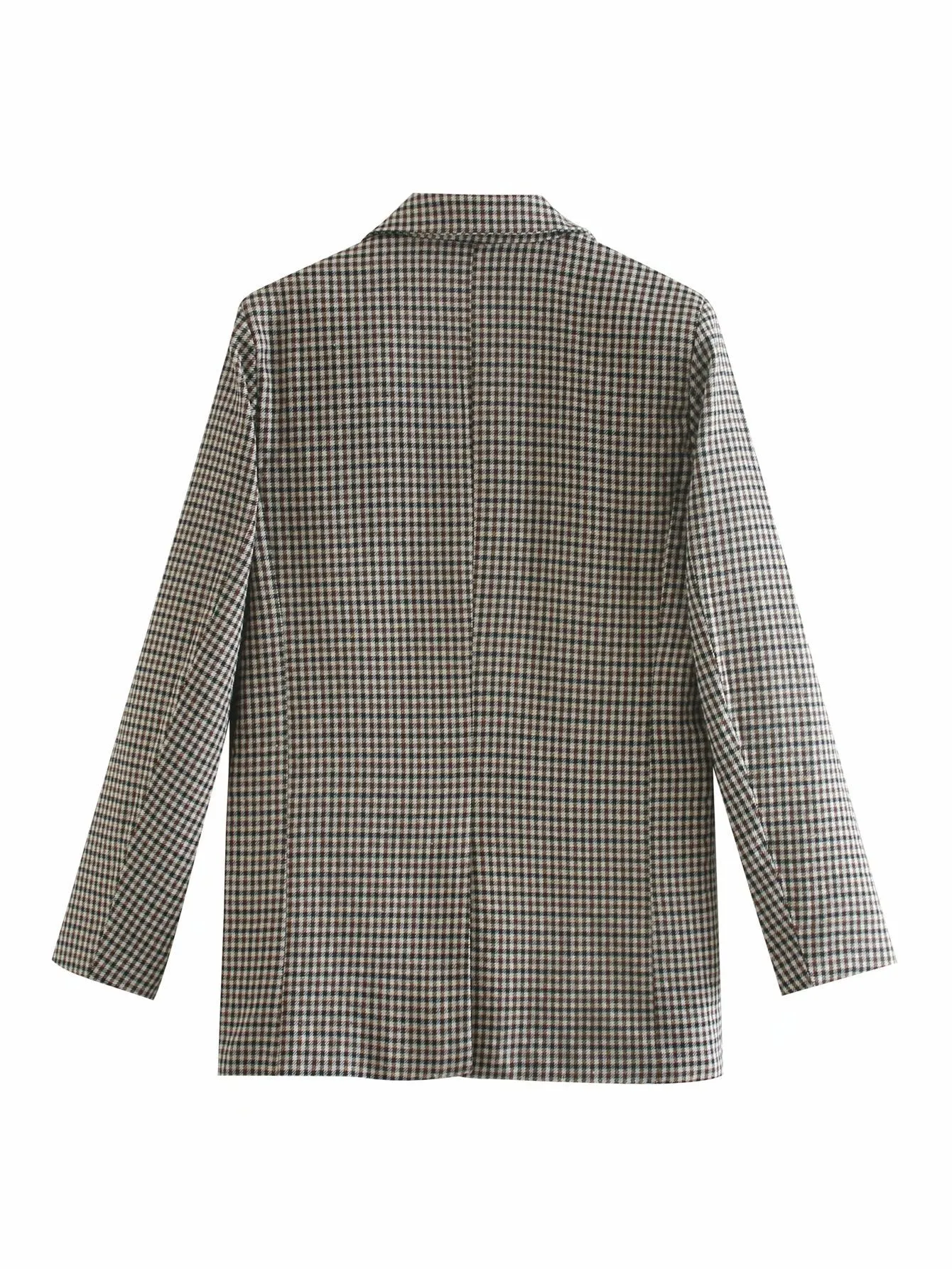 Plaid Lapel Double Breasted Blazers Outerwear