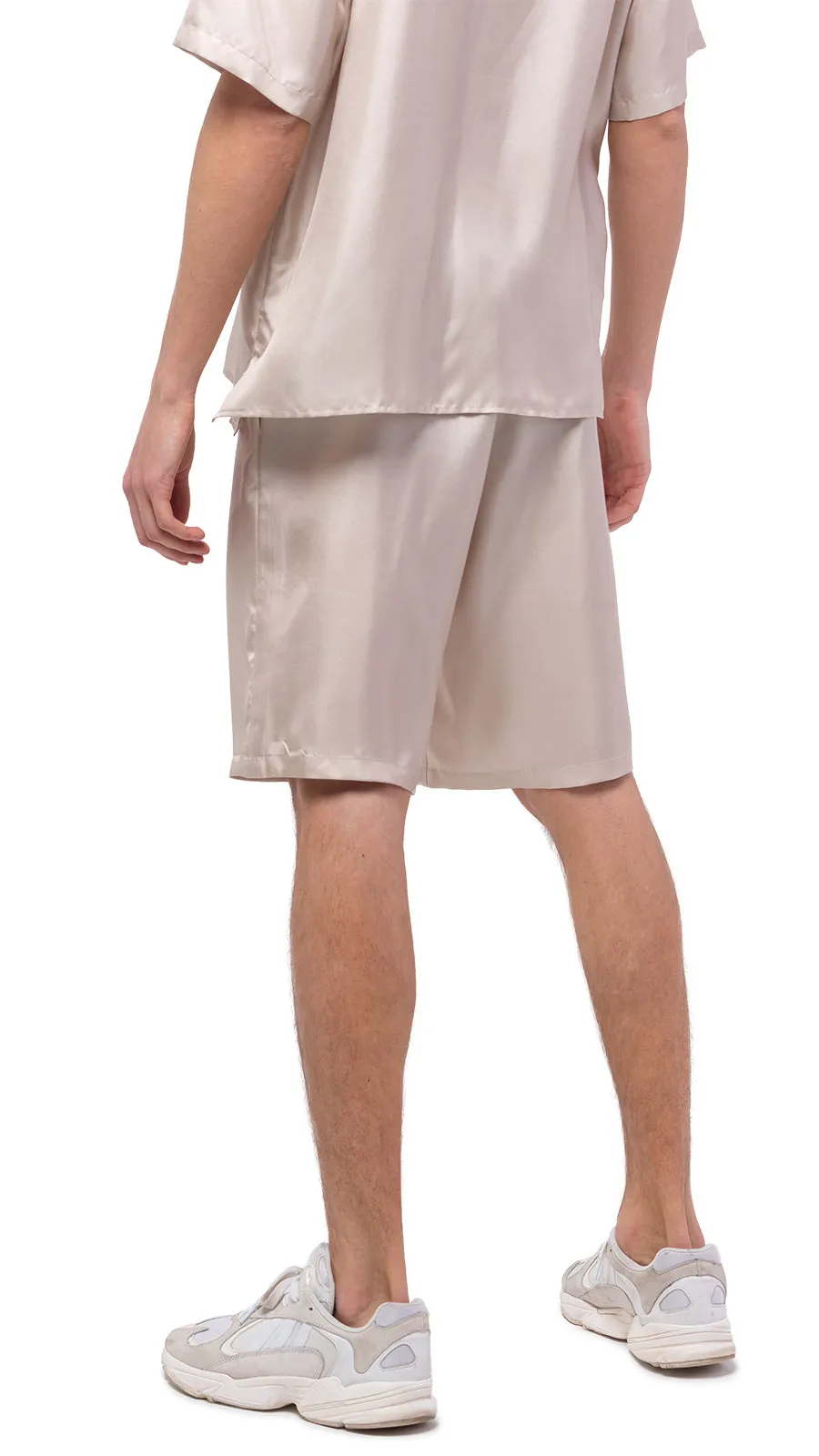 Plain Beige Silk Bowling Shorts