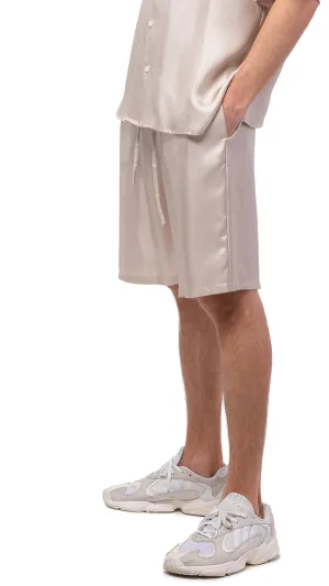 Plain Beige Silk Bowling Shorts