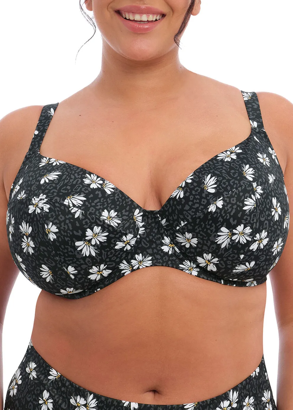 Plain Sailing UW Plunge Bikini Top In Black Daisy - Elomi