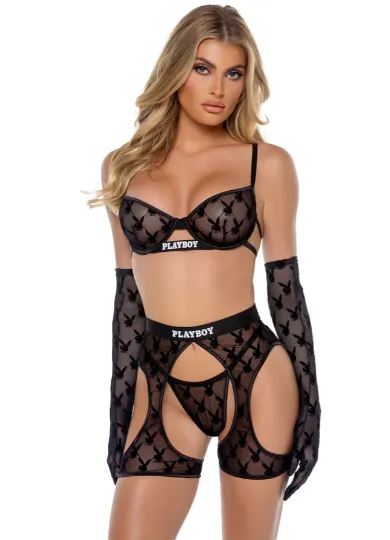 Playboy Flocked Bunny Chaps - Pink PBLI160