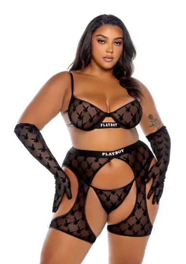 Playboy Flocked Bunny Chaps - Pink PBLI160
